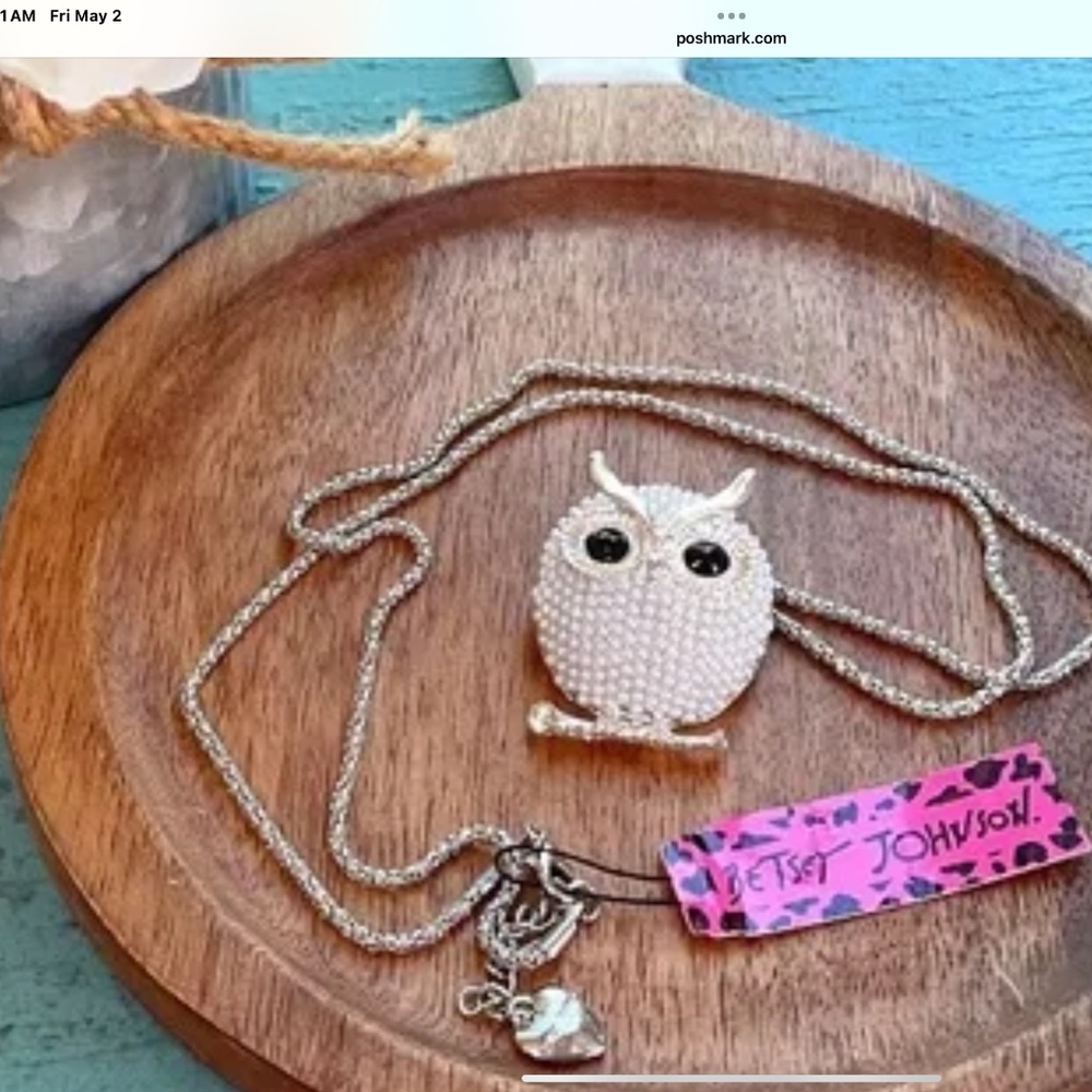 Betsy Johnson Pearl Critters Owl + Pin Necklace NWT